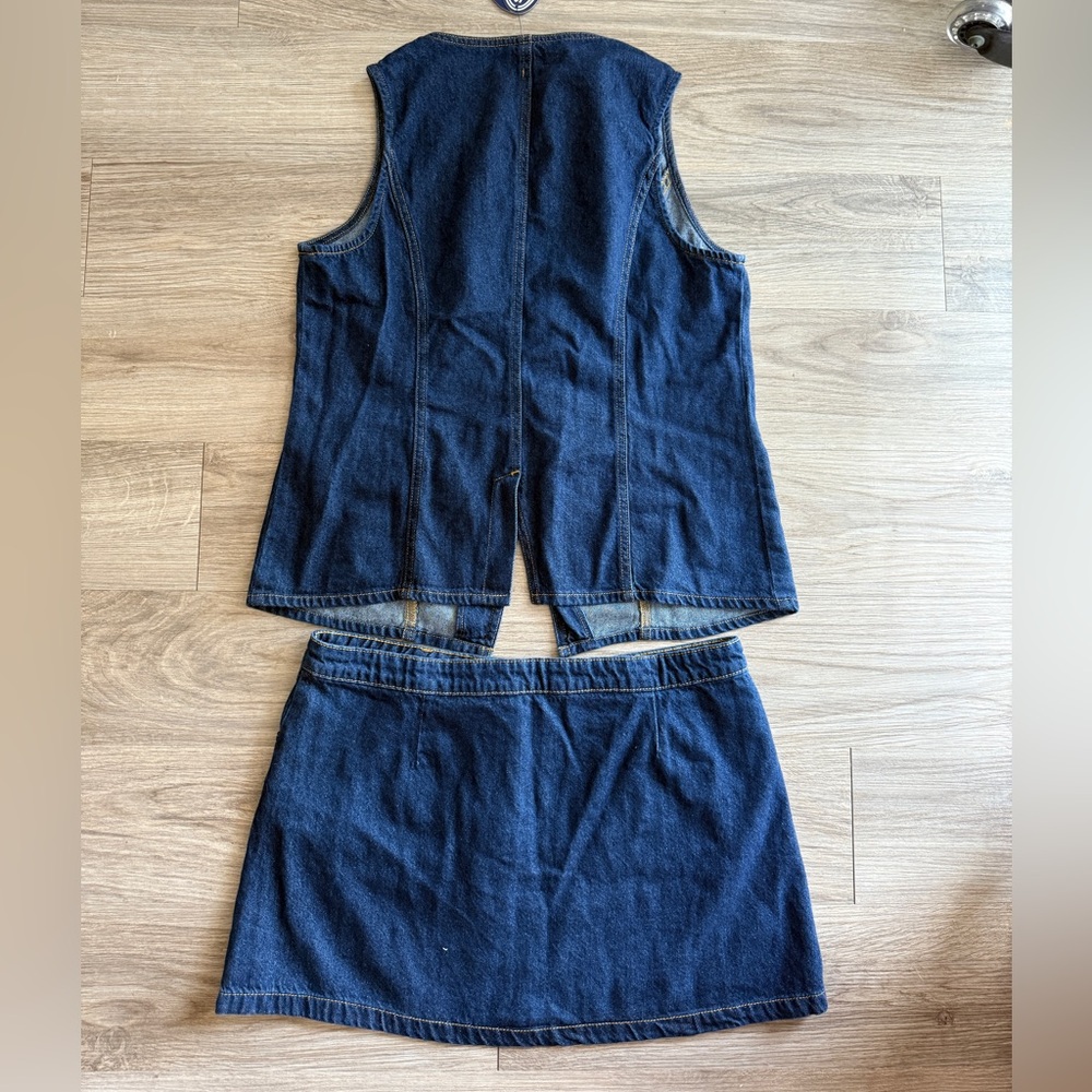 SCOOP Blue Denim Button Skirt and Vest Set - Picture 3 of 8